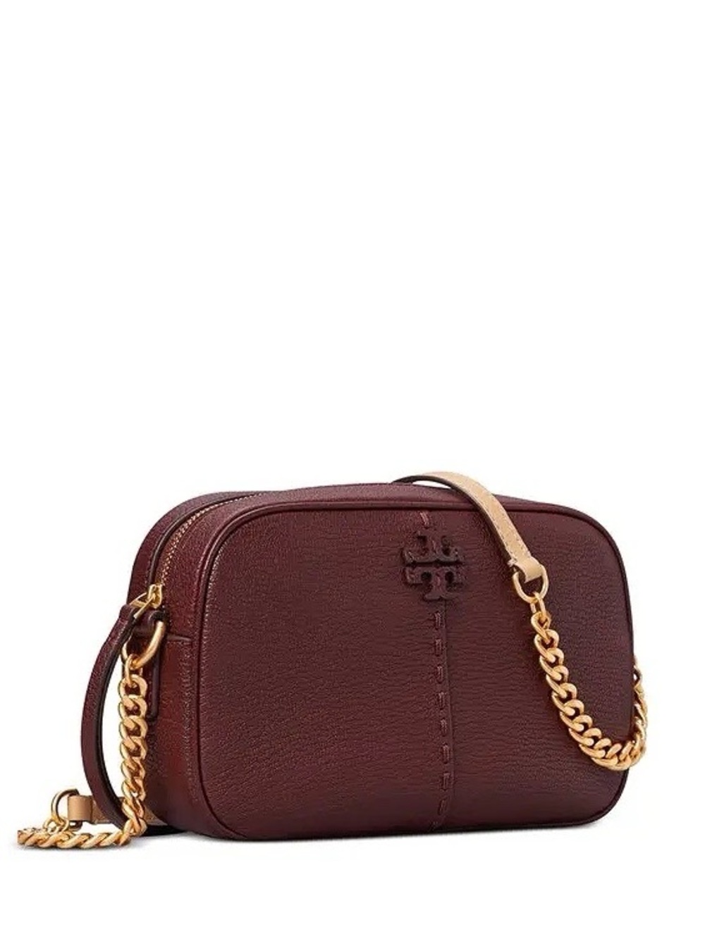 TORY BURCH McGraw Textured Leather Camera Bag in Wine Brown